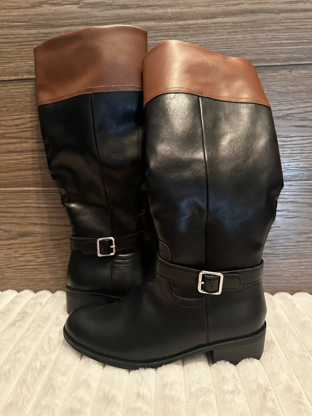 St. John's Bay Black and Brown Over-the-Knee Riding Boots - Picture 3 of 6